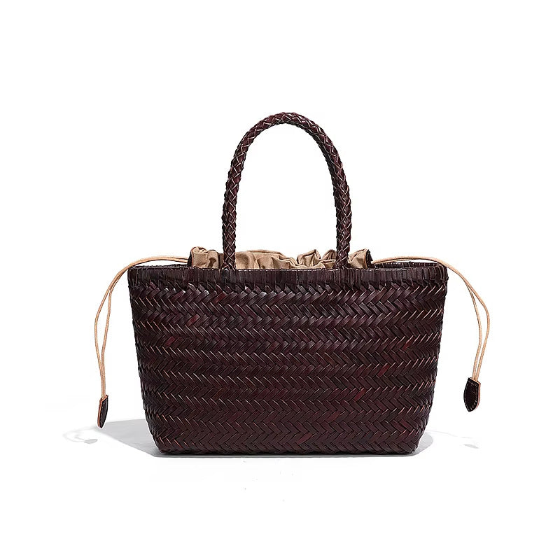 Hand-woven Design Vegetable Basket Leather French Retro Rattan Women's Handbag