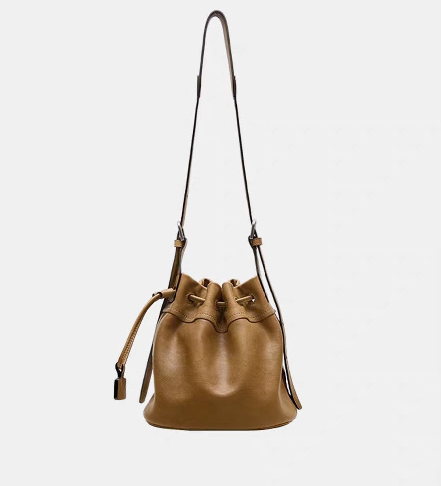 Vegetable Tanned Sheepskin Drawstring Commute Pouch Female Bags
