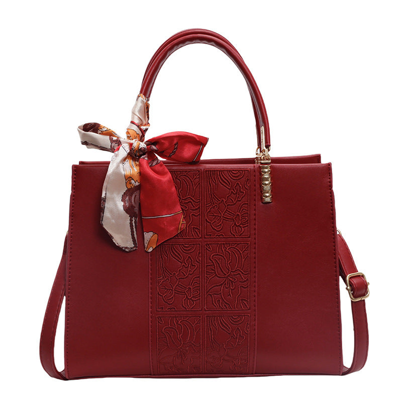 Chinese Style Embroidery Red Large Capacity Bridal Wedding Tote Bag