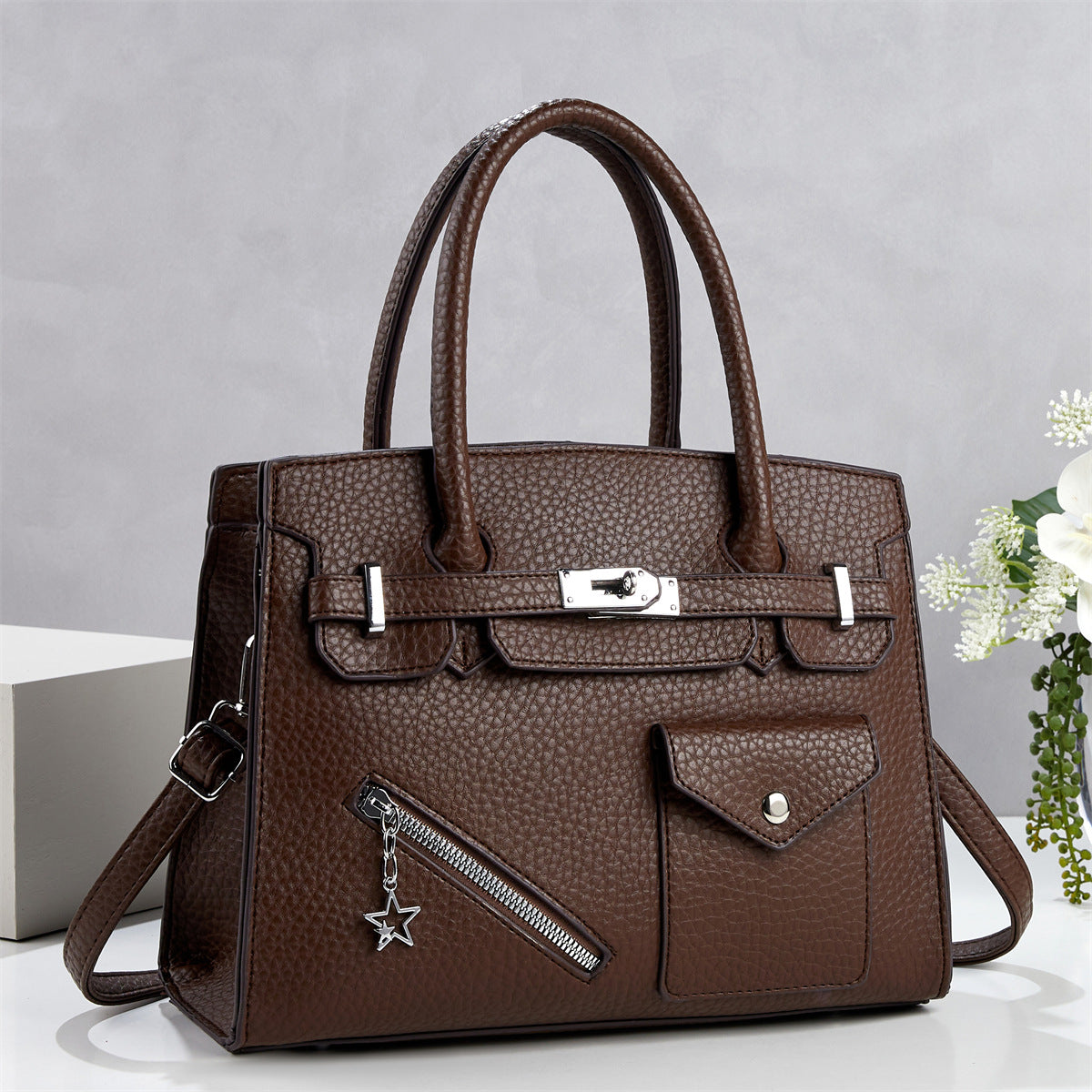 Women's Large Capacity Lychee Pattern Korean Fashion Women's Handbag