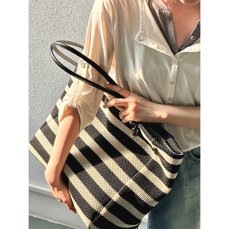 Women's Striped Woven Fabric With High Quality Large Bags
