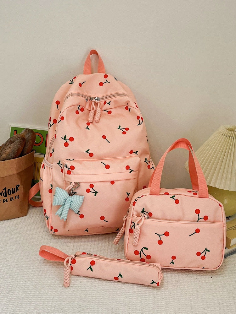 Fresh Cherry Printed Three-piece Set For Junior Handbags