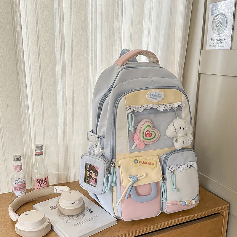 Women's Cartoon Large Capacity Cute Color Matching Junior High Leisure Backpack