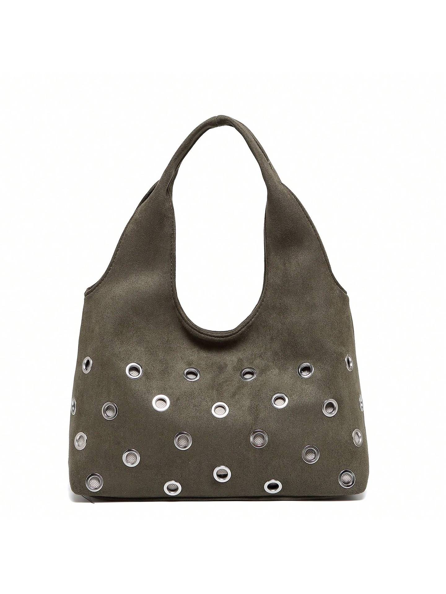 Large Capacity Underarm Portable Eyelet Rivets Women's Shoulder Bag
