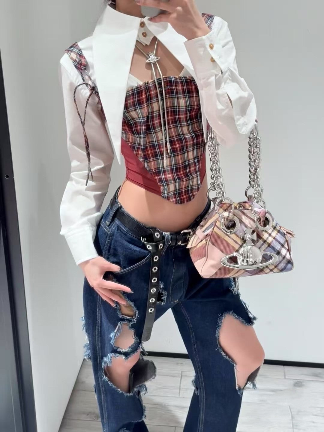 Mother's Big Saturn Punk Plaid Bowling Niche Bags