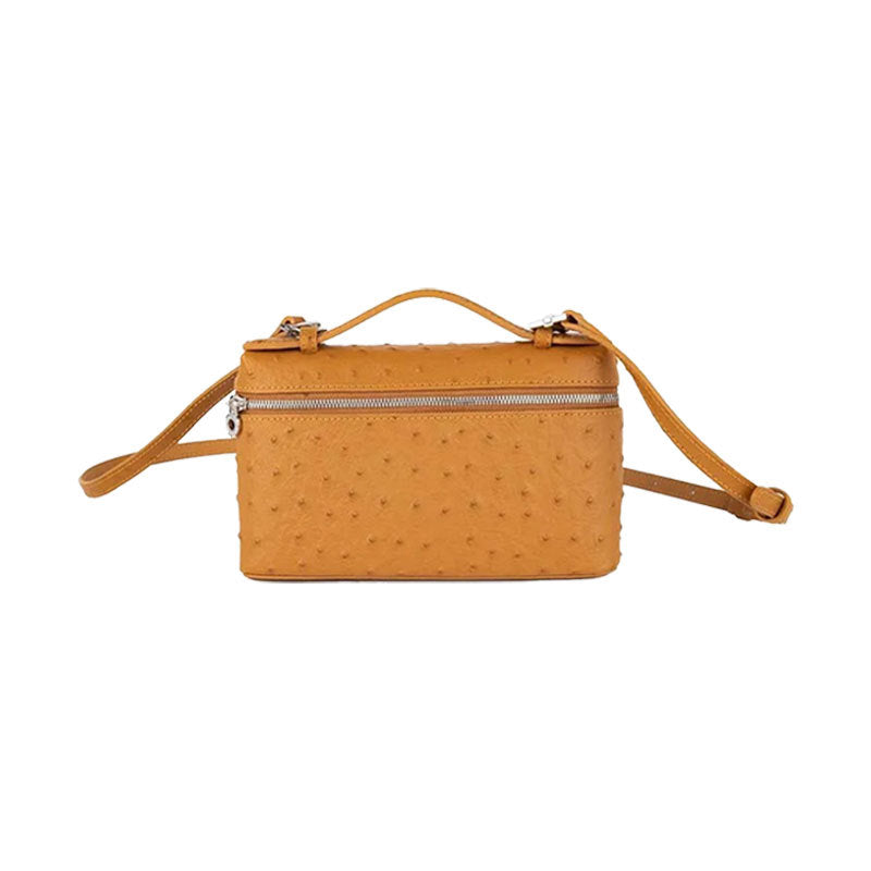 Women's Layer Cowhide Ostrich Grain Lunch Box Genuine Women's Messenger Bag