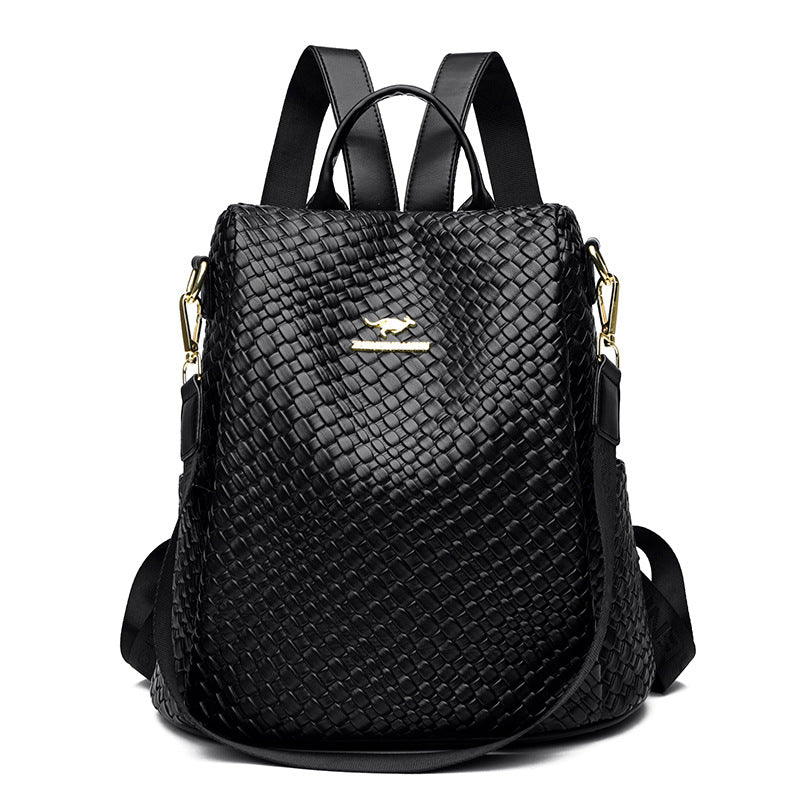 Women's Woven Leather Korean Stylish Versatile Large Women's Backpack