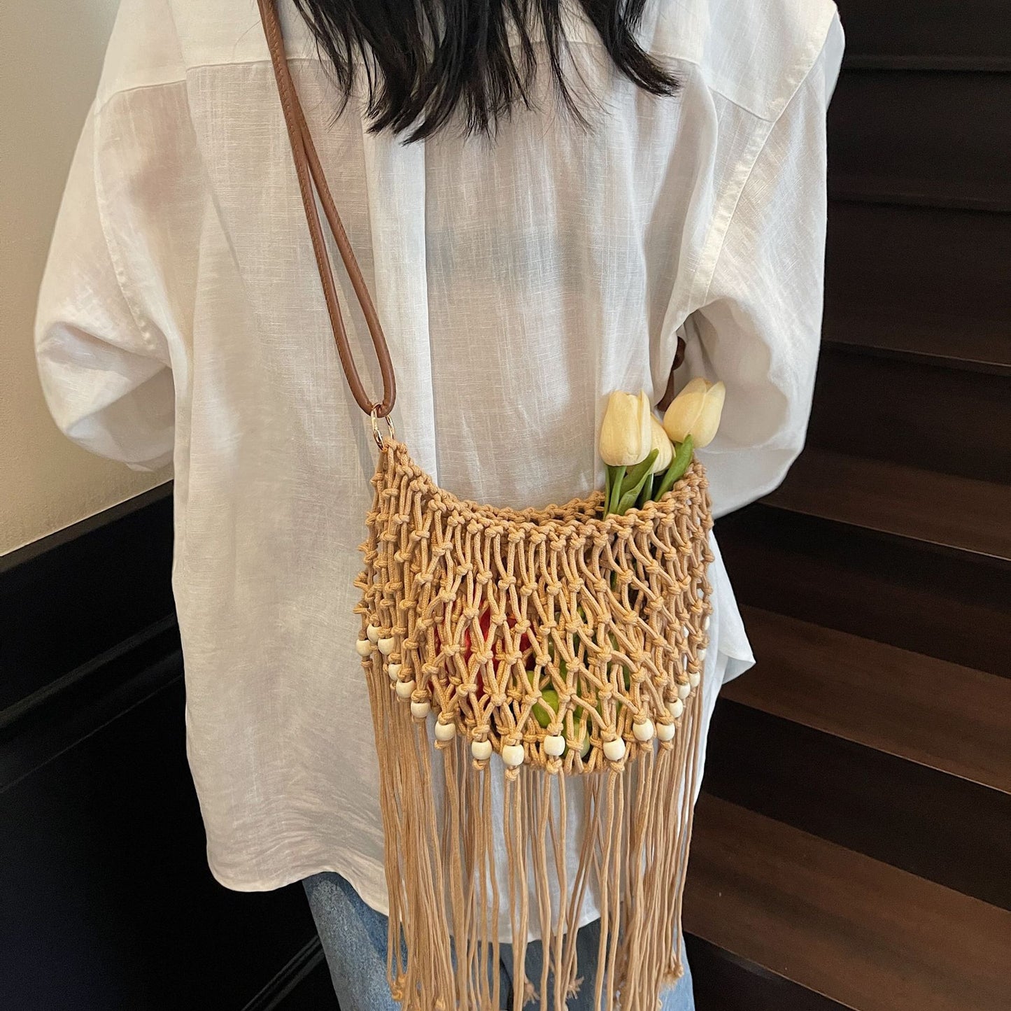 Fashion Cotton Handmade Tassel Woven Fresh Phone Bags