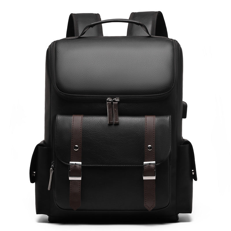 Men's Large Capacity Soft Leather Unisex Fashion College Leisure Backpack