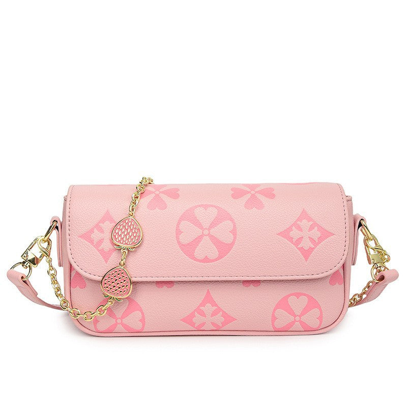 Boston Pillow Clover Embossed Strawberry Diamond Pendant Women's Messenger Bag