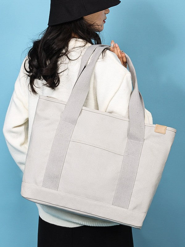 Book Holding Canvas Female Large Capacity Commuter Simple Solid Tote Bag