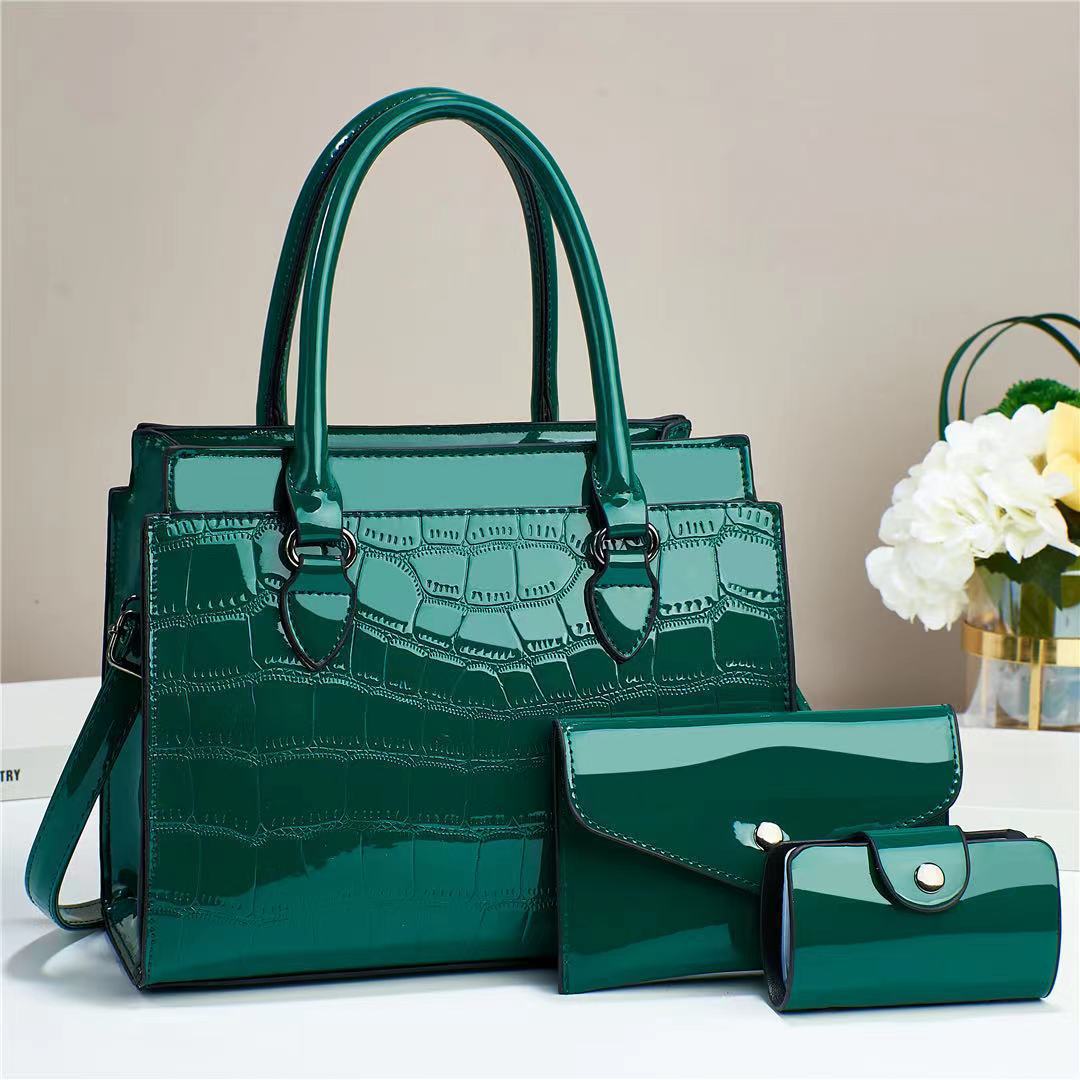 Temperament Fashion Bright Leather Three-piece Set Elegant Large Women's Handbag