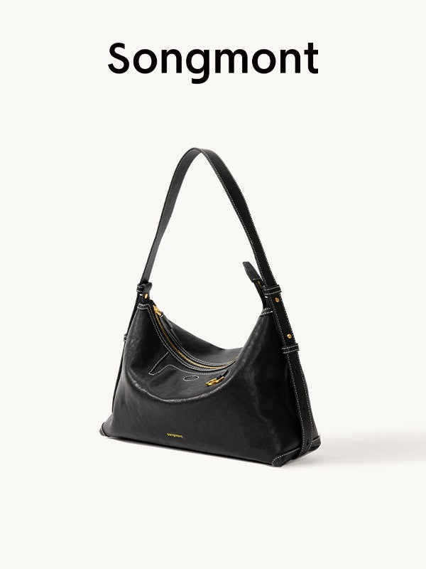 Women's Series Shallow Carpetbag Vegetable Tanning Leather Commuter Dumpling Underarm Bag