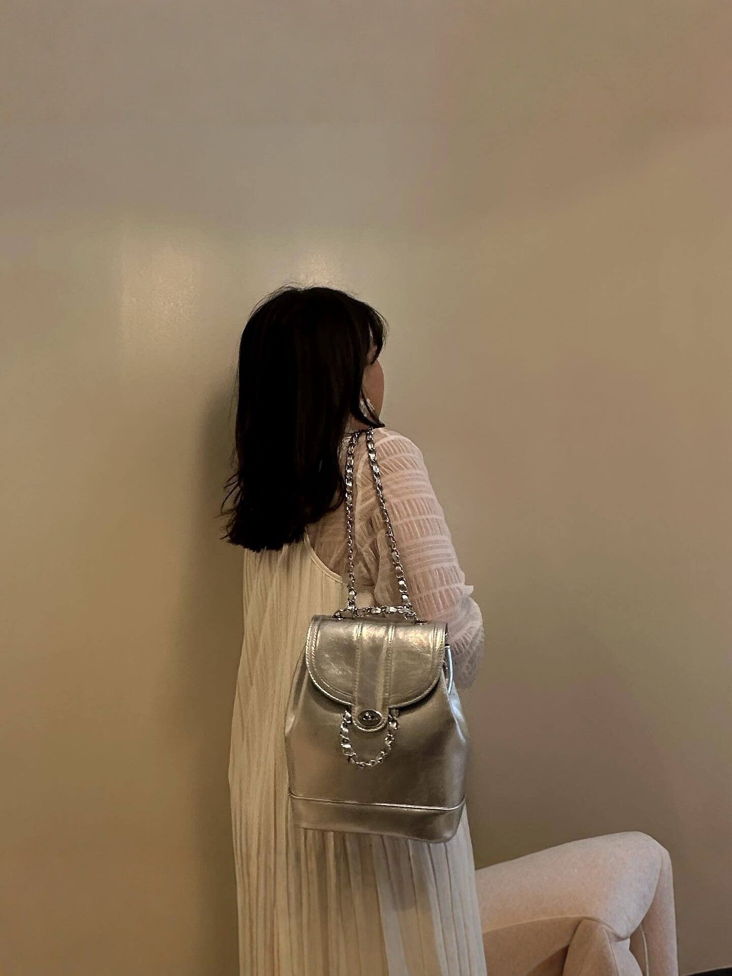 Niche Genuine Cowhide Chain Terms Lightweight Classic Backpacks