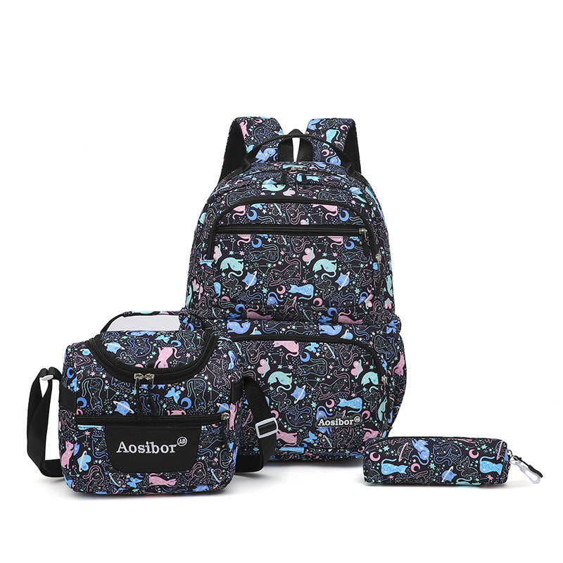 Three-piece Set Lunch Pencil Korean Cartoon Large Capacity Boys Leisure Backpack