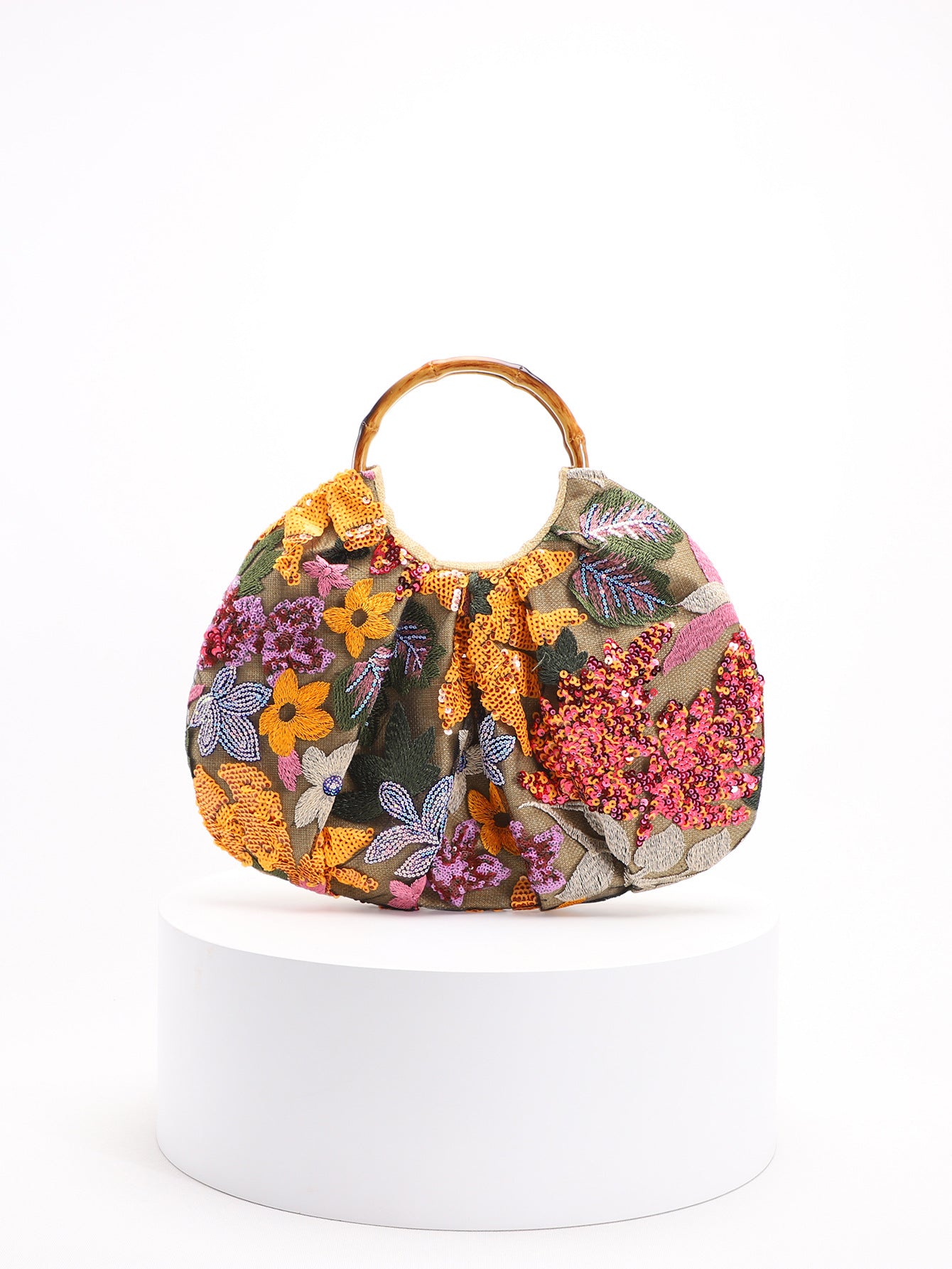 Color Sequin Gauze Stitching Flowers Print Linen Bottom Cloth Seaside Handbags