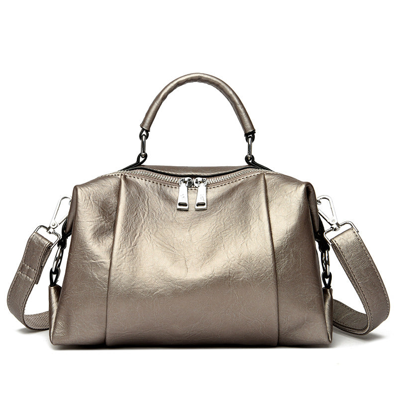 Women's Light Luxury Genuine Leather Boston Pillow Fashion Large Capacity Women's Handbag