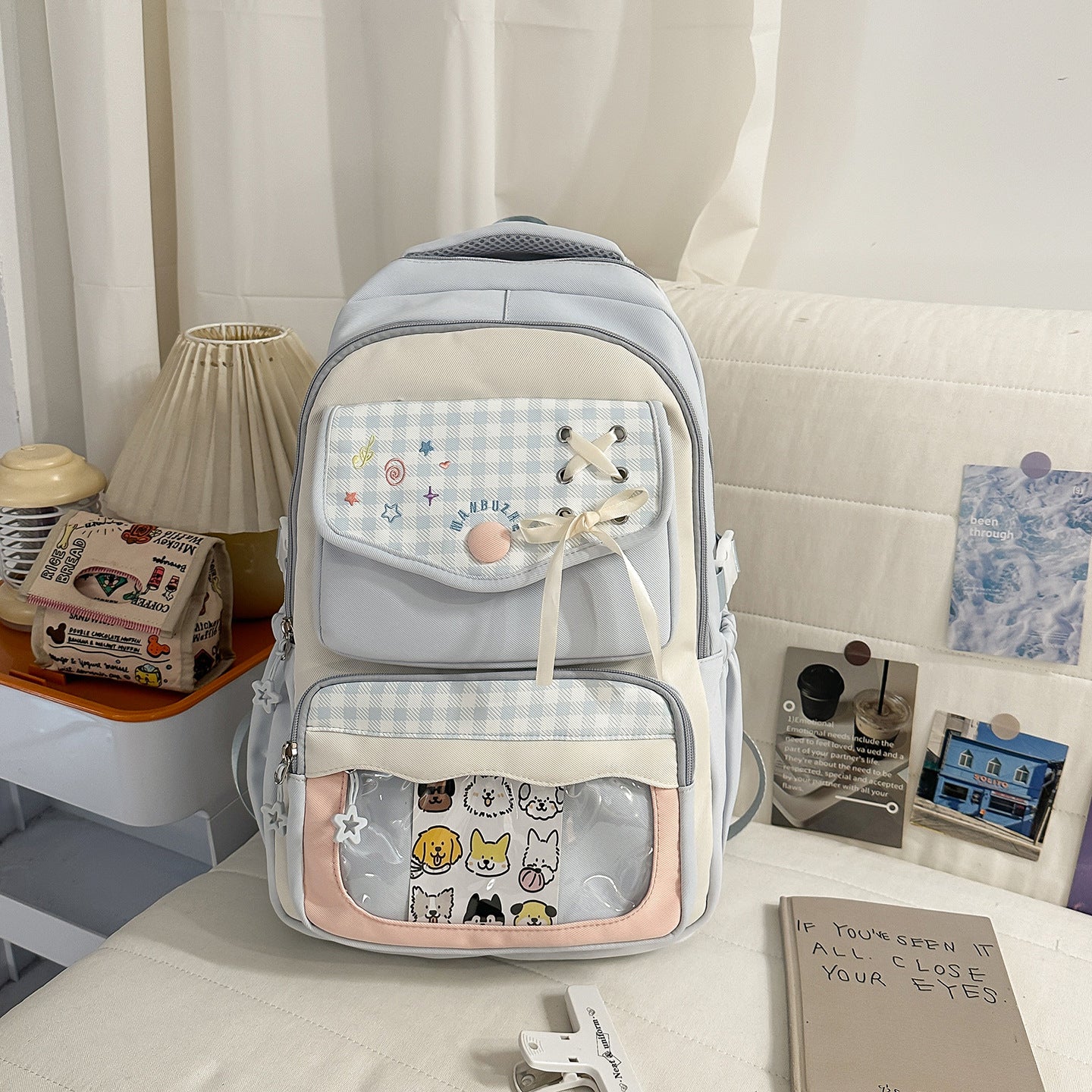 Style Two-dimensional Transparent Cartoon Good-looking Bar Plaid Backpacks