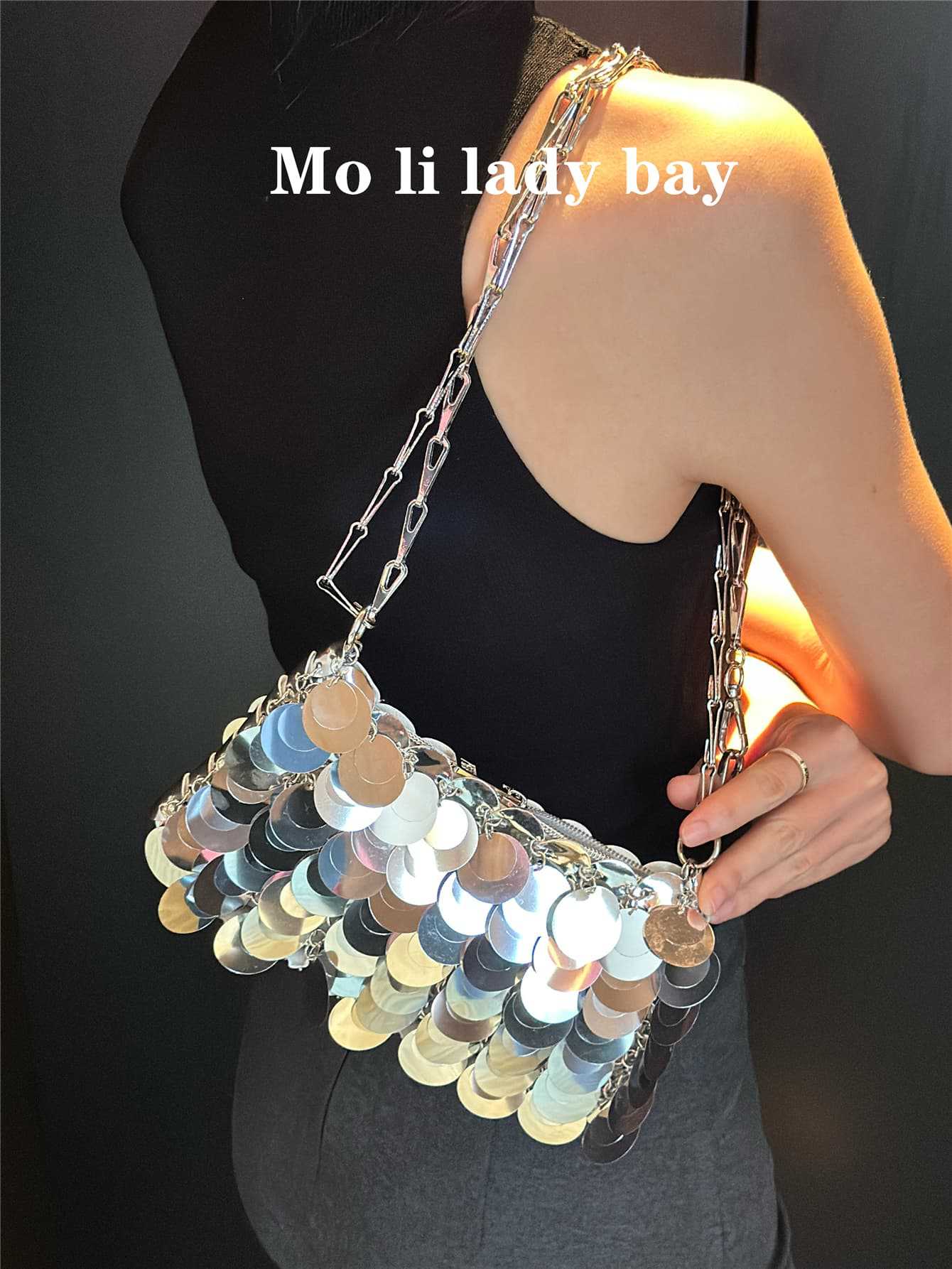 Women's Shiny Hand-woven Sequin Mobile Long Strap Women's Shoulder Bag