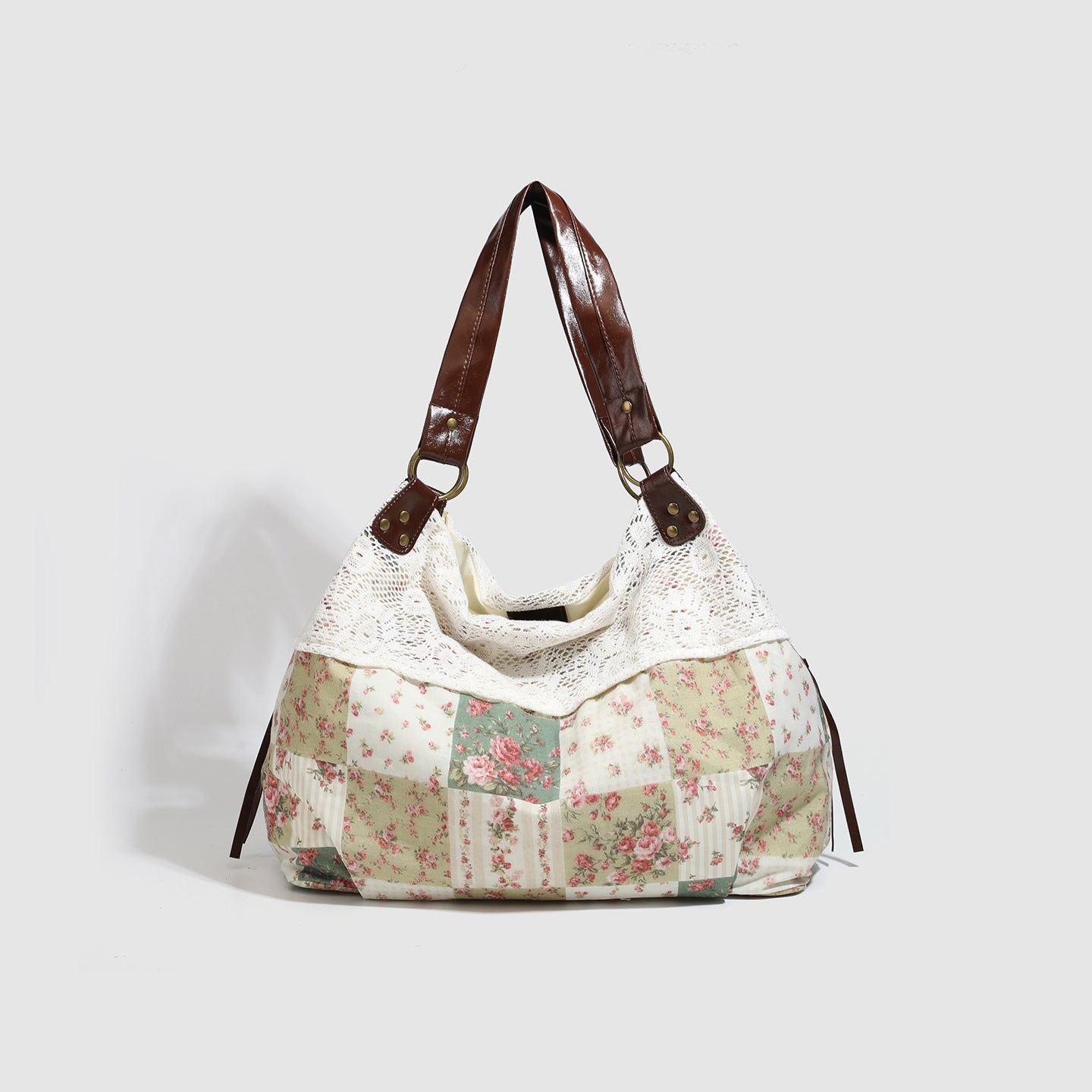 Style Vintage Floral Stitching Cloth Lace Tote Bag