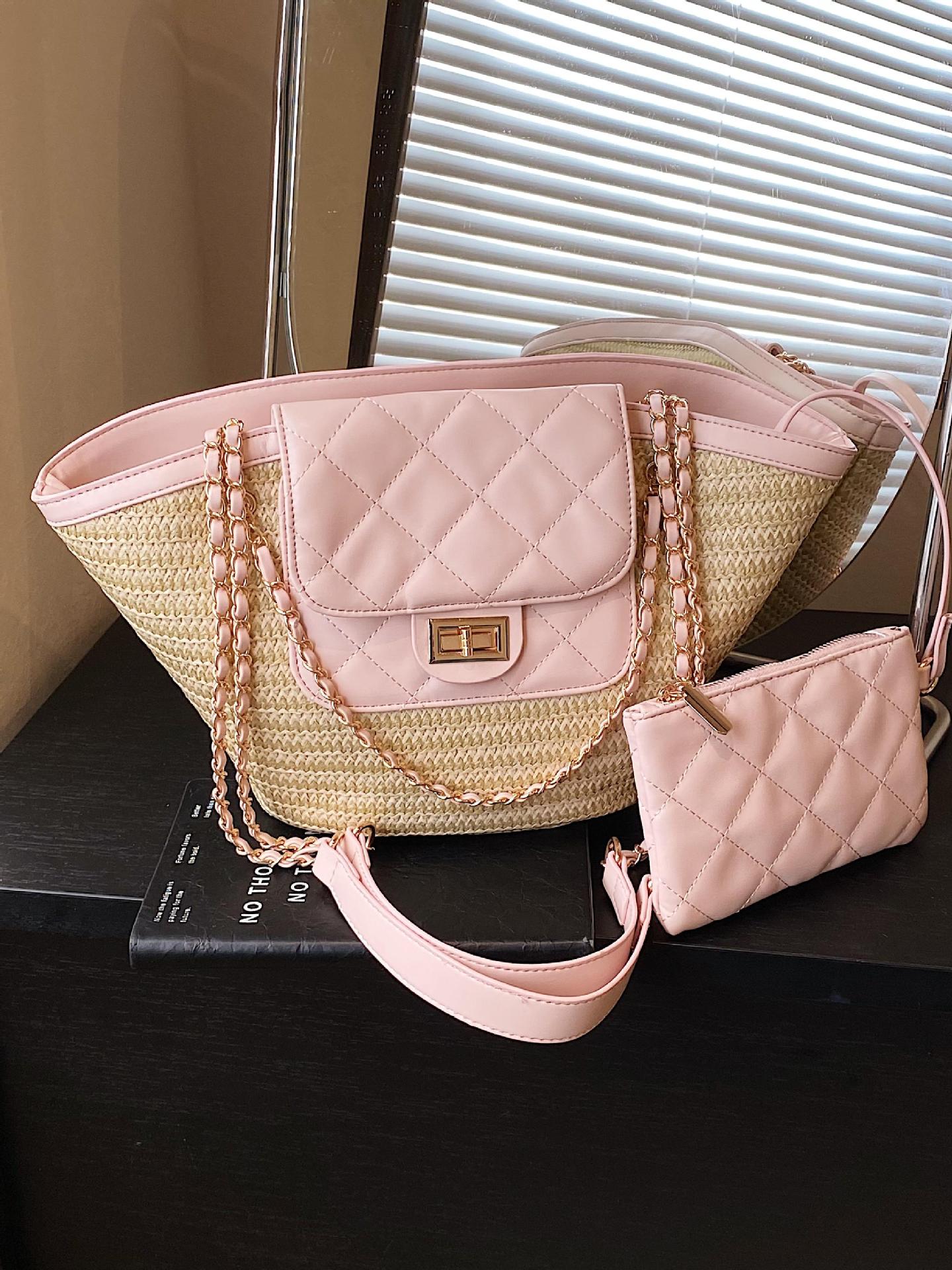 Women's Summer Popular Super Classic Style Woven Seaside Play Rhombus Bucket Bag