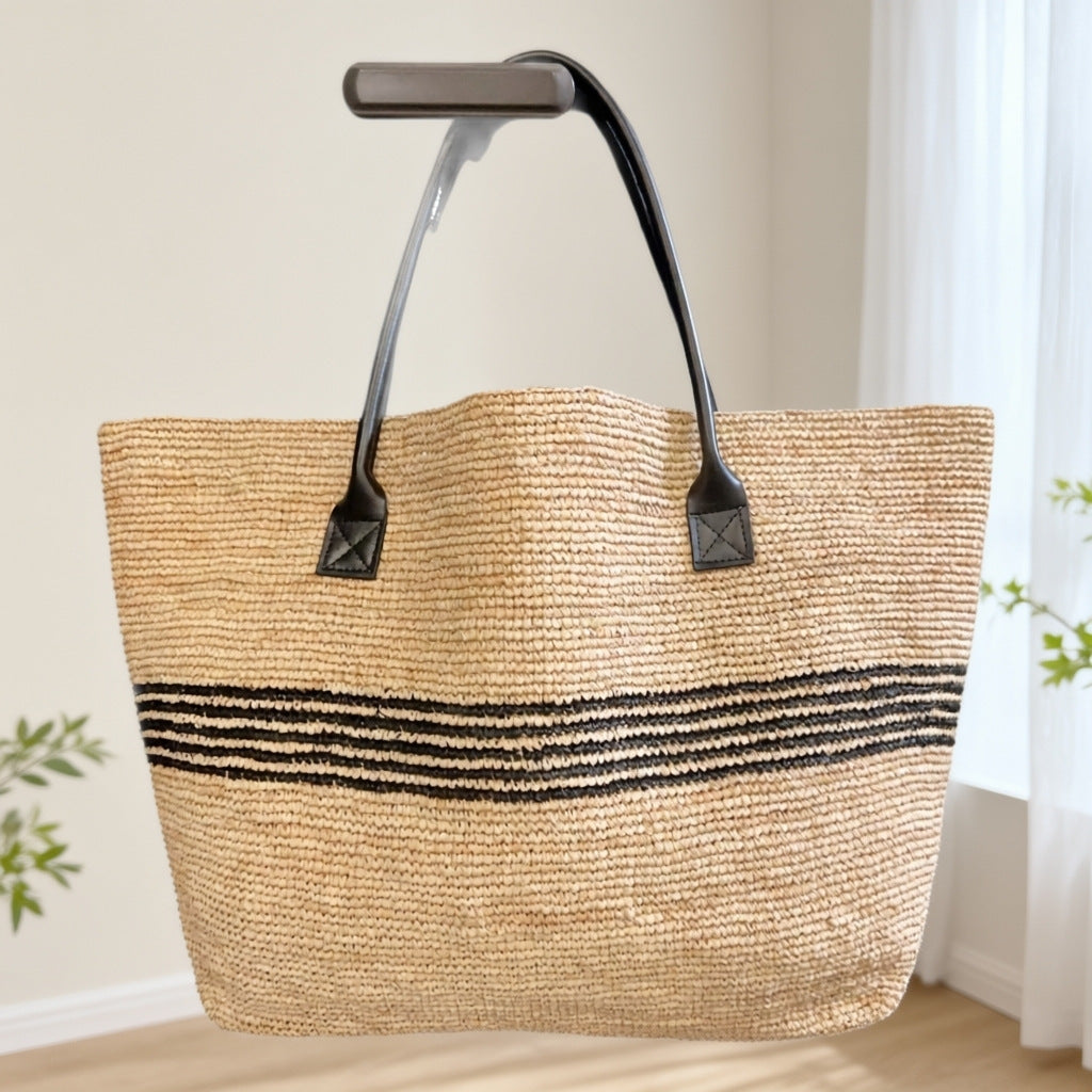 Women's French Style High Quality Large Capacity Raffia Striped Women's Shoulder Bag