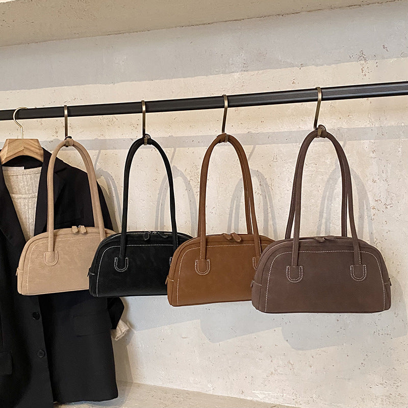Women's Retro Minority Underarm Fashionable Suede Bowling High Sense Women's Shoulder Bag