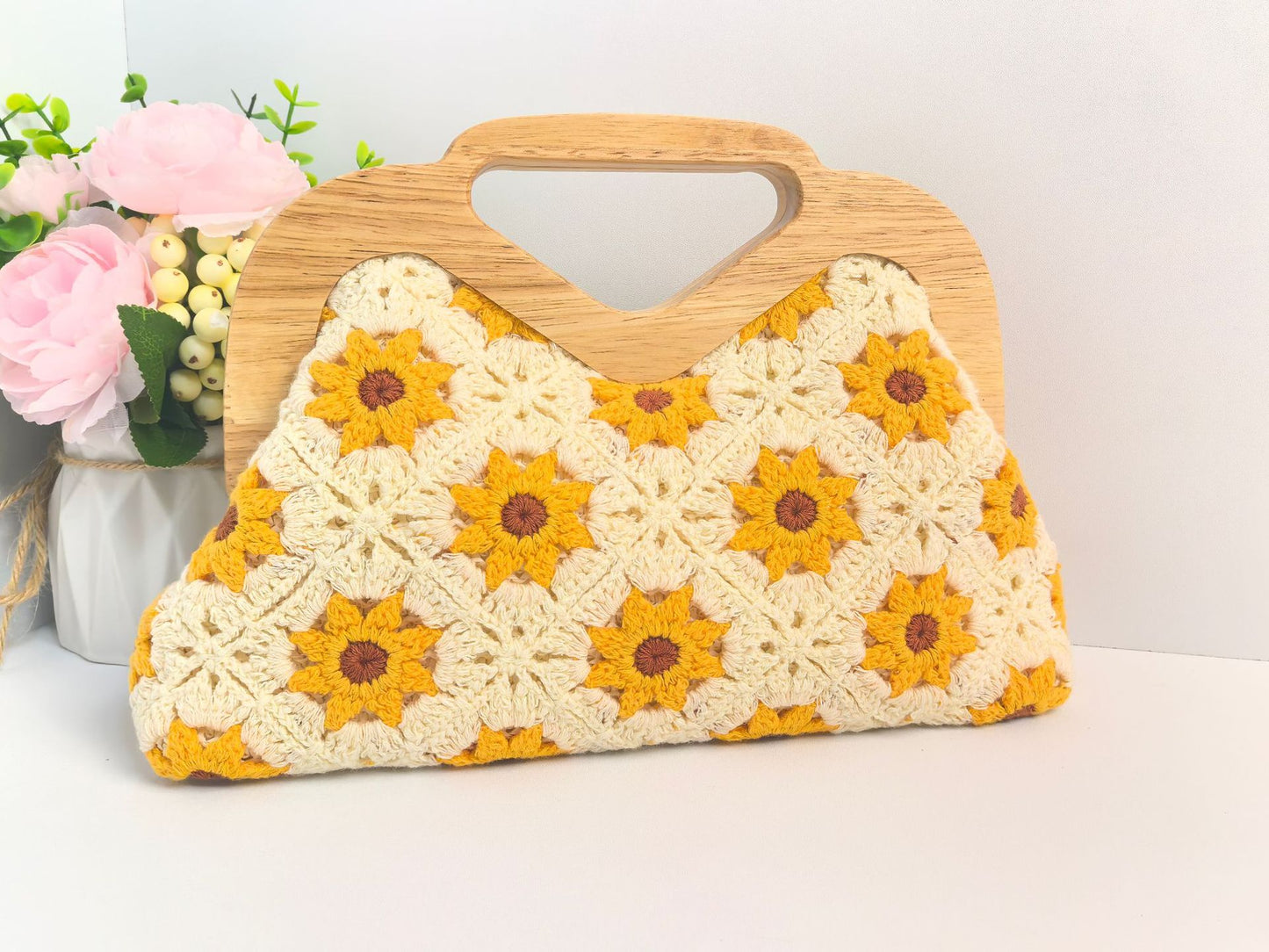 Women's Handmade Cotton Exquisite Pattern Crocheted Hollow Woven Knitted Bags