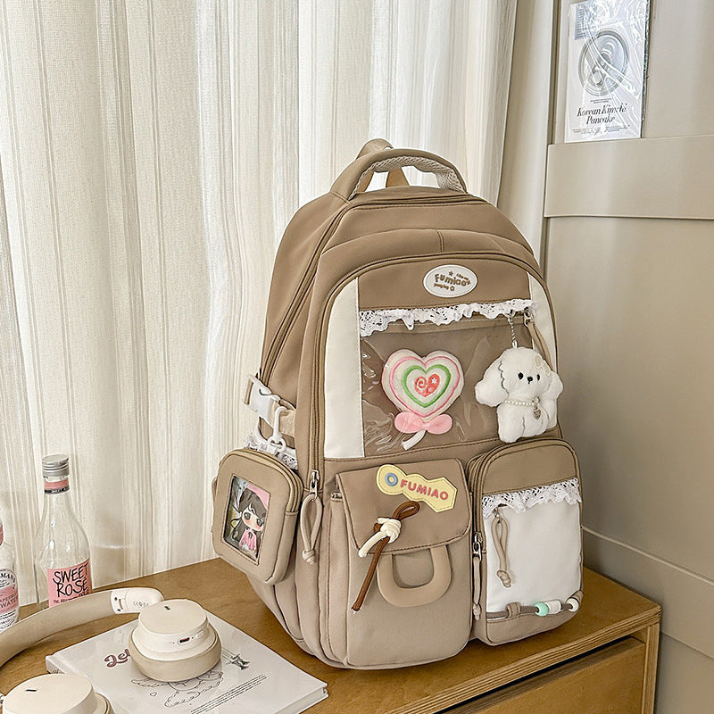 Women's Cartoon Large Capacity Cute Color Matching Junior High Leisure Backpack
