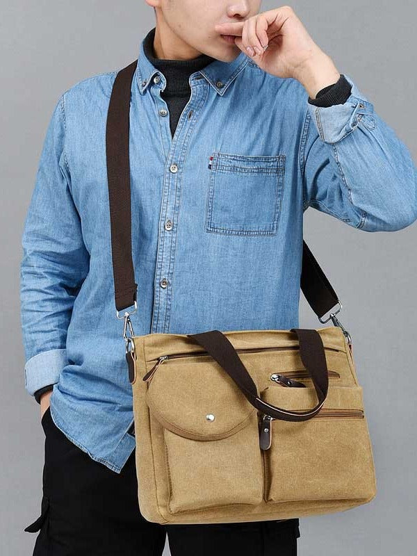 Men's Washed Canvas Trendy Urban Simple Style Men's Messenger Bag