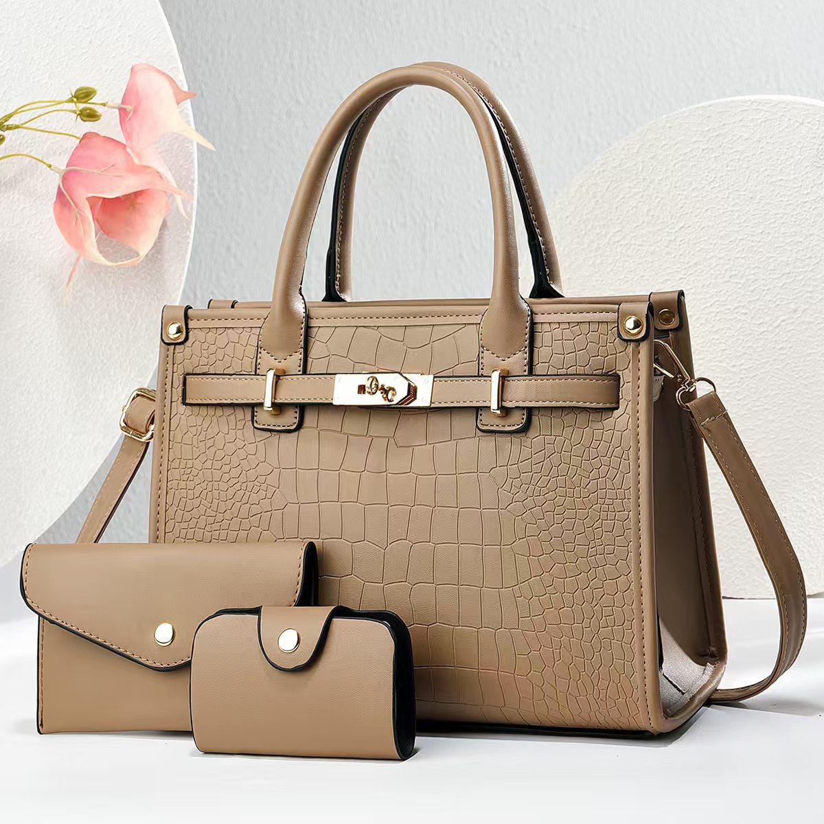 Three-piece Crocodile Pattern Large Fashion Elegant Birthday Handbags