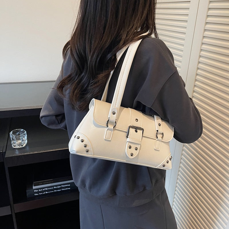 Women's High-grade Trendy Fashion Joker Rivet Motorcycle Retro Affordable Luxury Underarm Bag