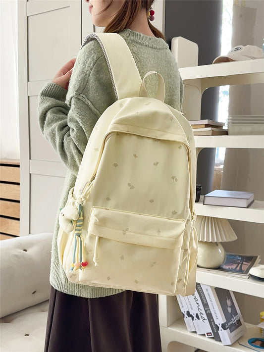Mori Style Solid Color Printing Fresh Candy Simple Large Capacity Leisure Backpack
