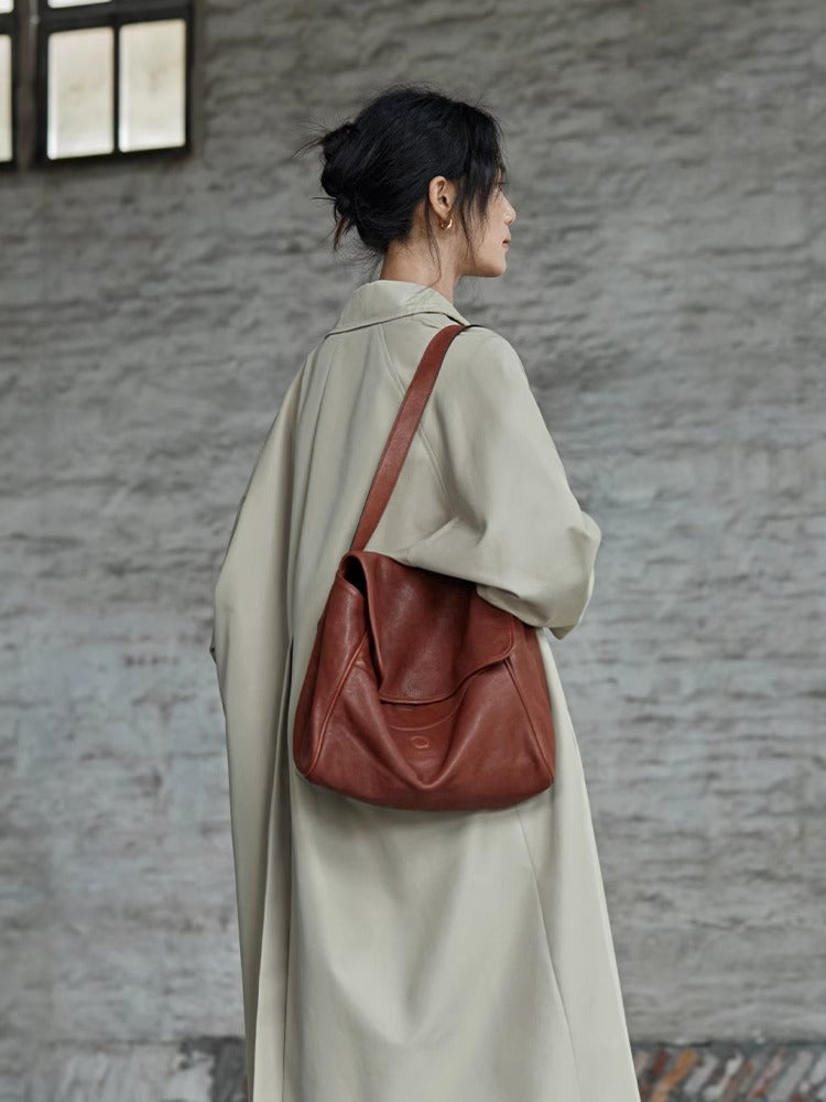 Women's Tanned Leather Cowhide Flip Large Capacity Bags
