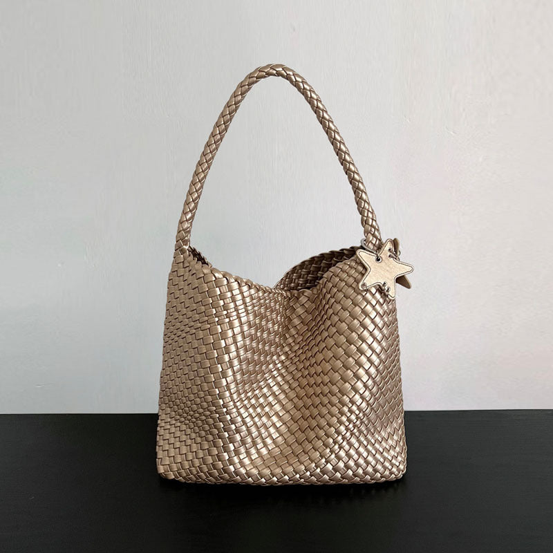 Women's Gun Champagne Woven Large Capacity High-grade Women's Shoulder Bag