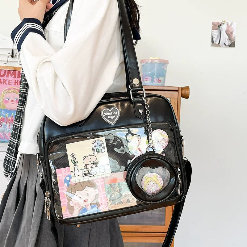 Soft Cartoon Transparent College Style Board Women's Shoulder Bag