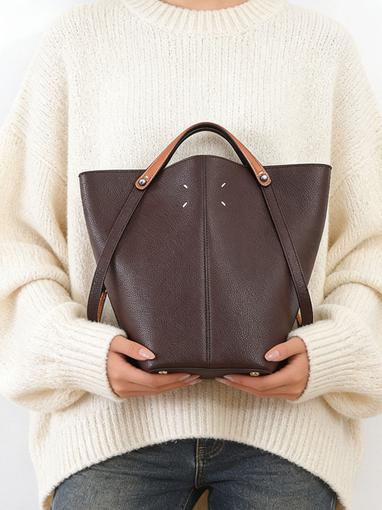 Fashion Mother Large Capacity Totes Contrast Color Commuter Bucket Bag
