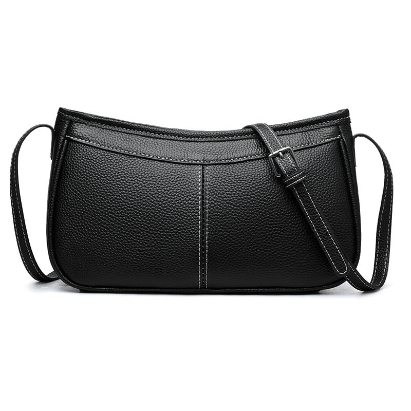 Women's Genuine Leather Simple Underarm Baguette Fashion First Layer Cowhide Women's Messenger Bag
