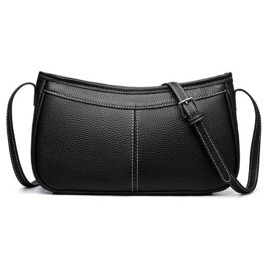 Women's Genuine Leather Simple Underarm Baguette Fashion First Layer Cowhide Women's Messenger Bag