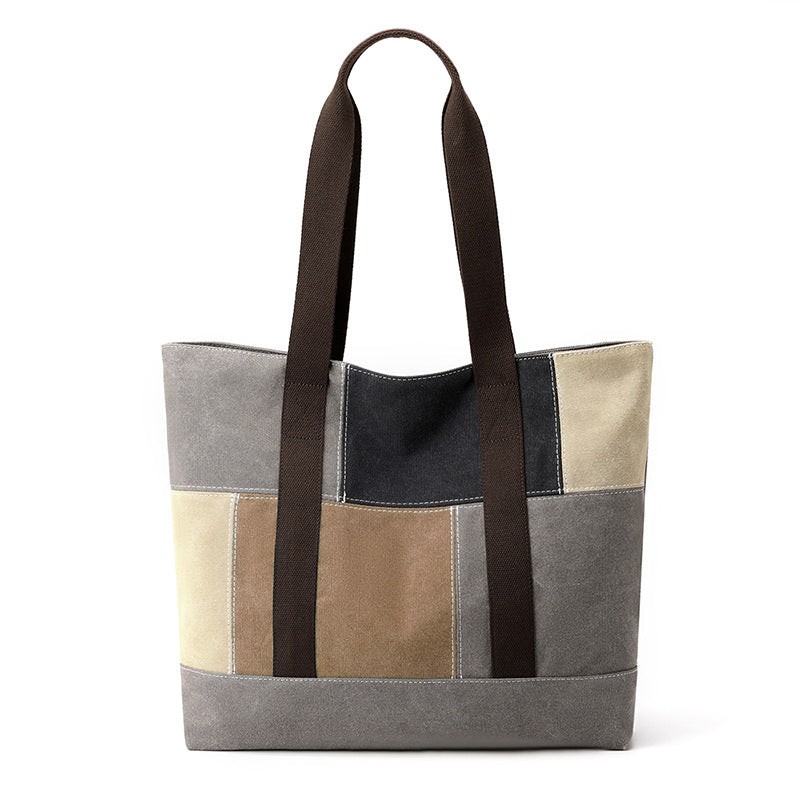 Women's Large Capacity Block Fashion Big Canvas Retro Shoulder Bags