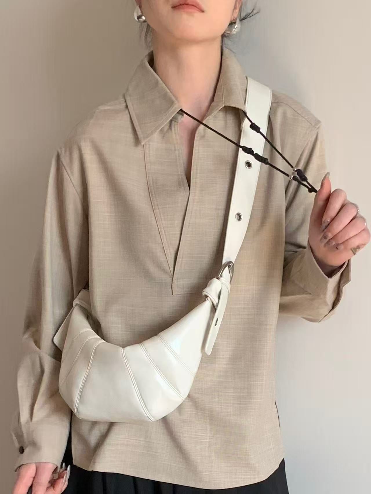 Soft Leather Croissant Design Dumpling Fashion Women's Shoulder Bag