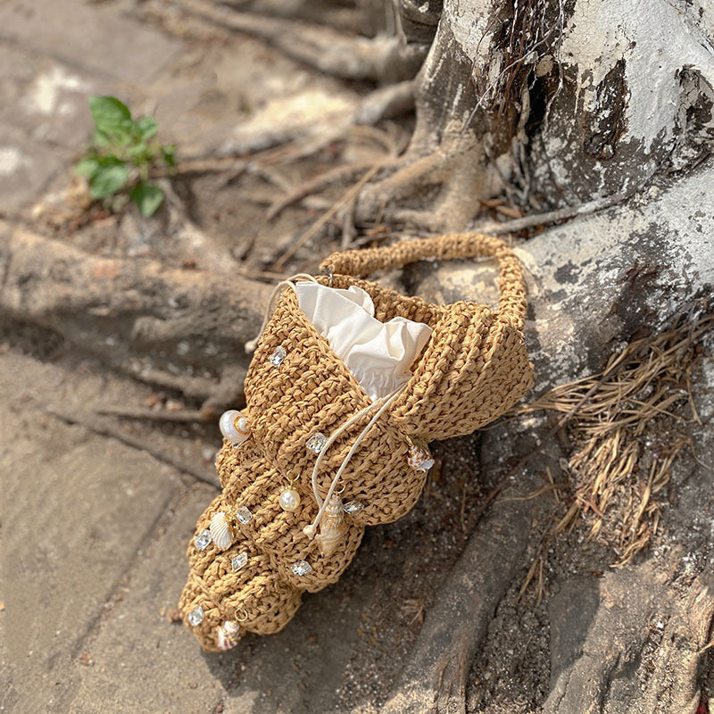 Women's Retro Gentle Cute Handmade Woven Pearl Shell Beach Style Women's Handbag