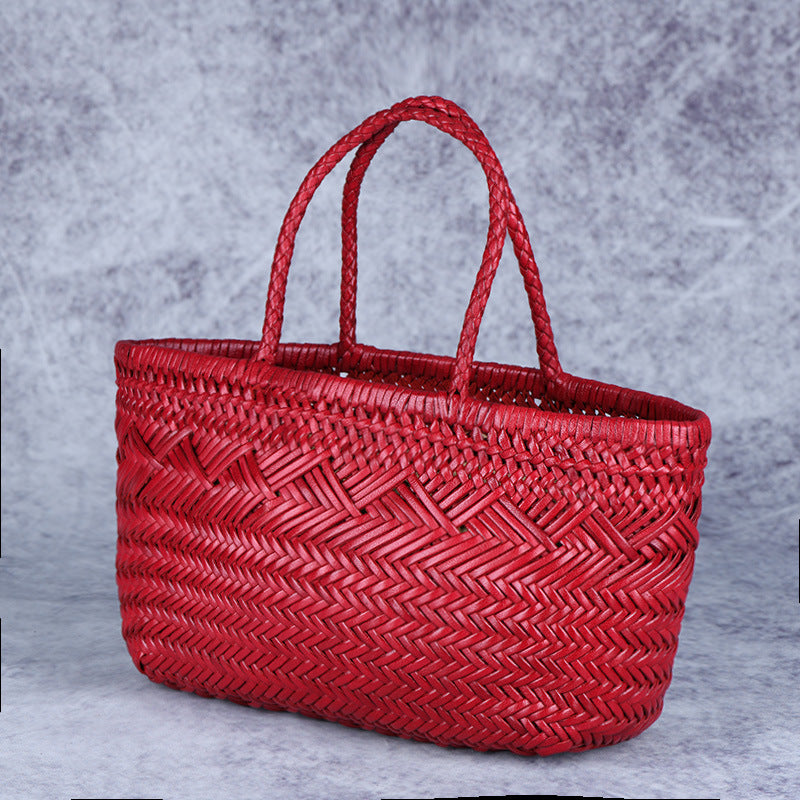 First Layer Cowhide Vegetable Basket Vintage Women's Handbag