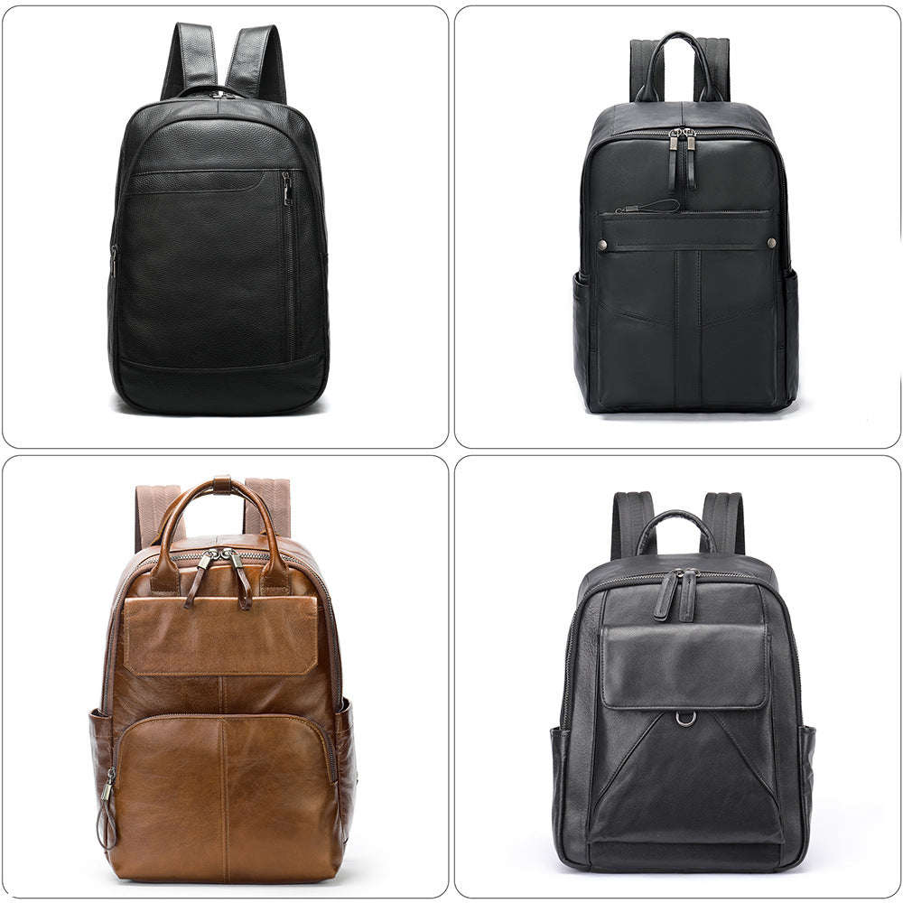 Men's Leather First Layer Cowhide Waterproof Computer Leisure Backpack