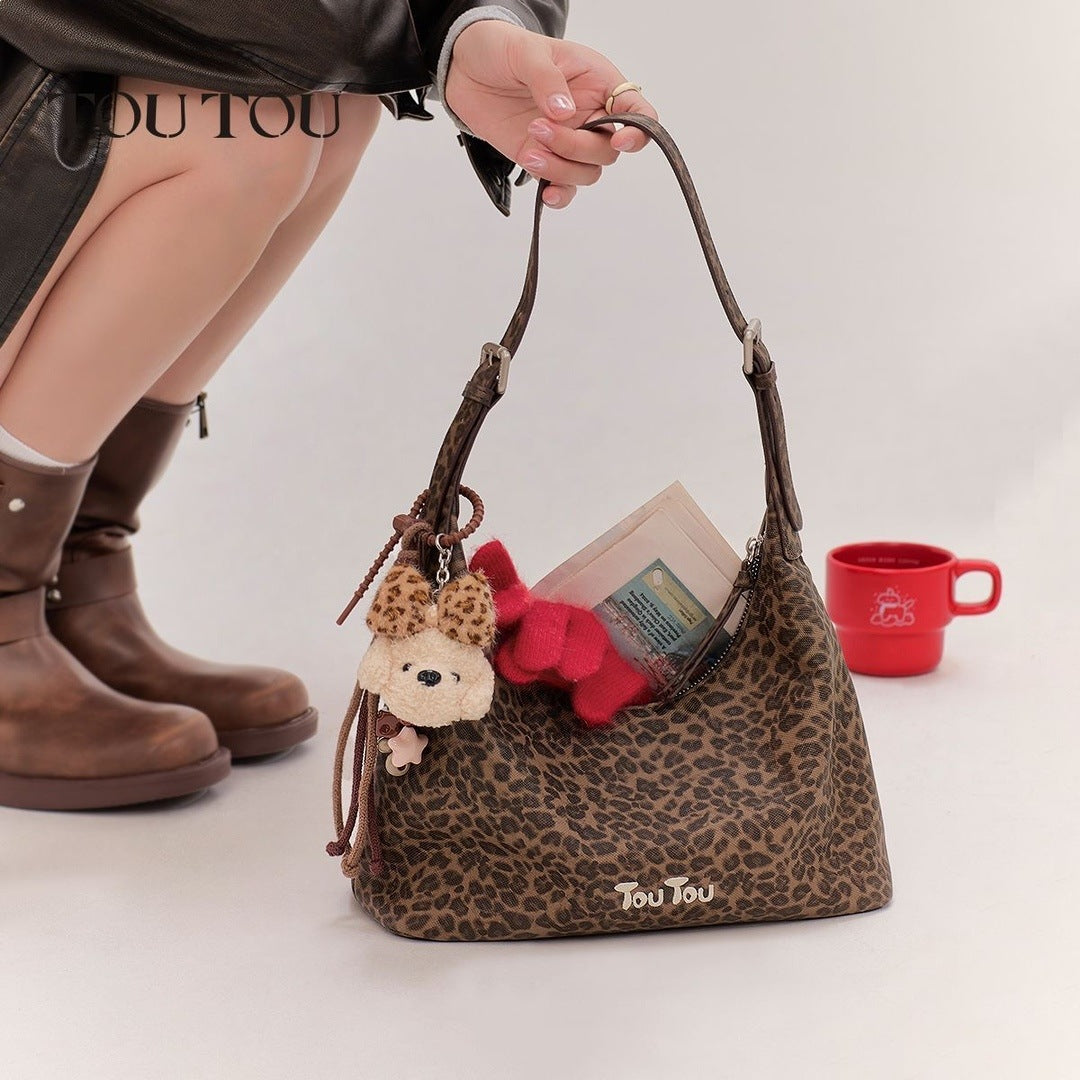 Women's Puppy Leopard Underarm Retro Large Capacity Women's Messenger Bag