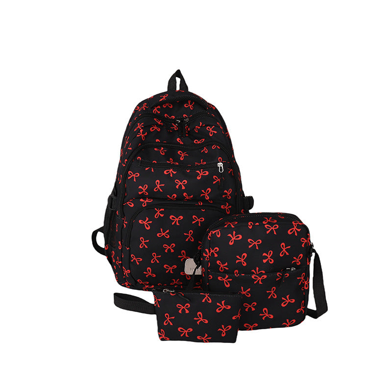 Three-piece Bow Heart Preppy Style Floral Sweet Bags