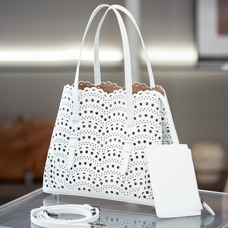 Women's Wave Hollow Carved Calfskin Vegetable Basket Fashion Son Women's Shoulder Bag