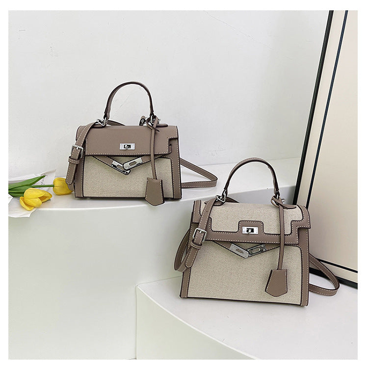 Women's Kelly Fashion Color Contrast Portable Texture Bags