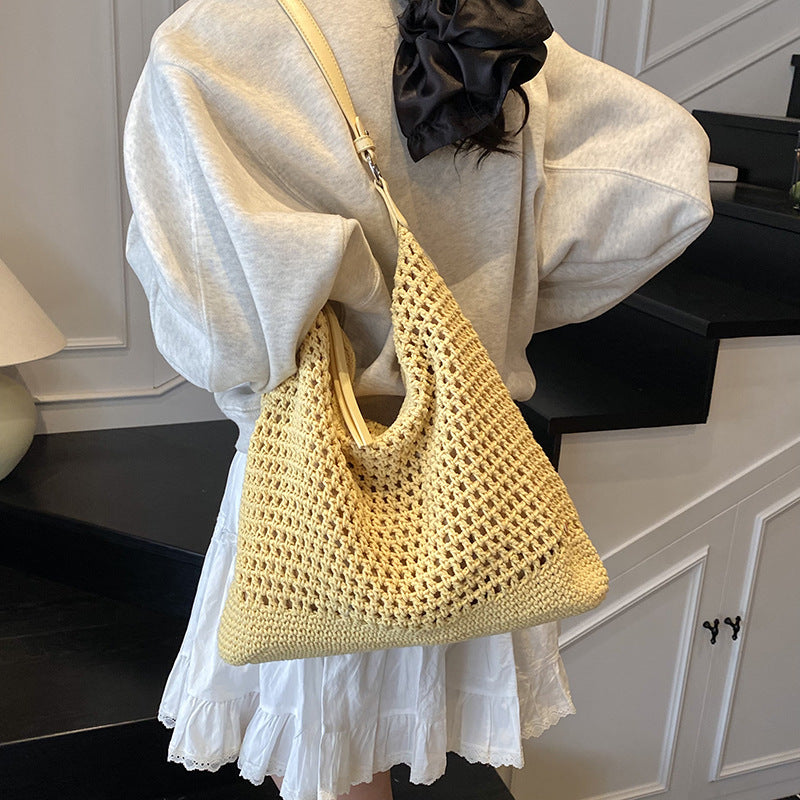 Women's Style Underarm Large Capacity Summer Seaside Vacation Leisure Woven Tote Bag