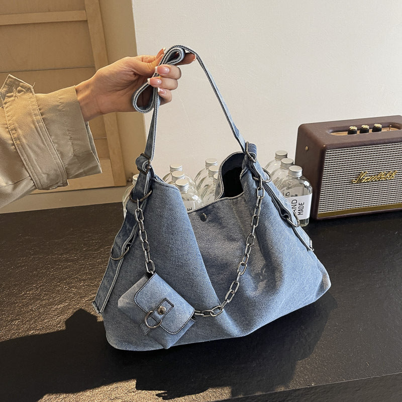 Women's Denim Fashion Chain Large Capacity Versatile Shoulder Bags